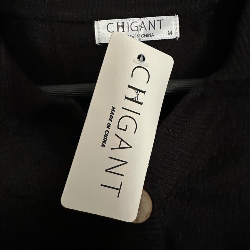 NWT Chigant Black Long Sleeve Collared Button Polo Sweater Size Medium - Thumbnail 7