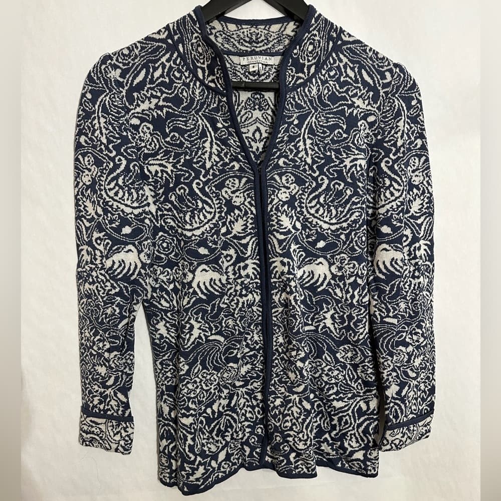 Peruvian Connection Pima Cotton Jacquard Cardigan Sweater Size Small - Thumbnail 6
