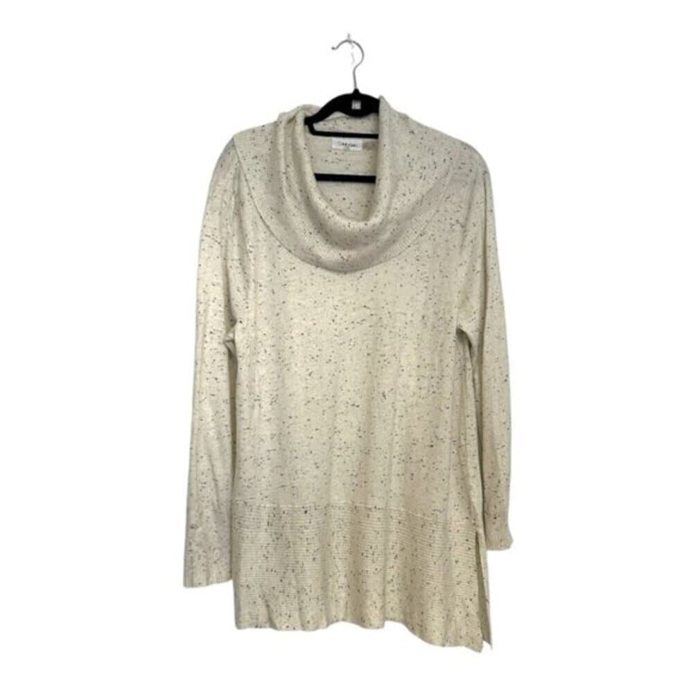 Calvin Klein Beige Speckled Wool Blend Cowl Neck Sweater Size Large - Thumbnail 7
