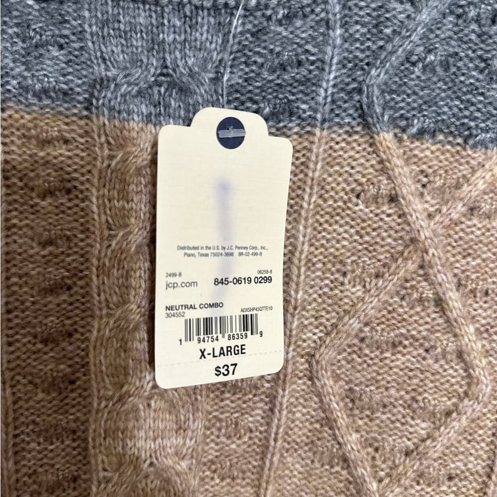 St Johns Bay Neutral Colorblock Cable Knit Sweater Size XL Cozy Classic Fall - Thumbnail 5
