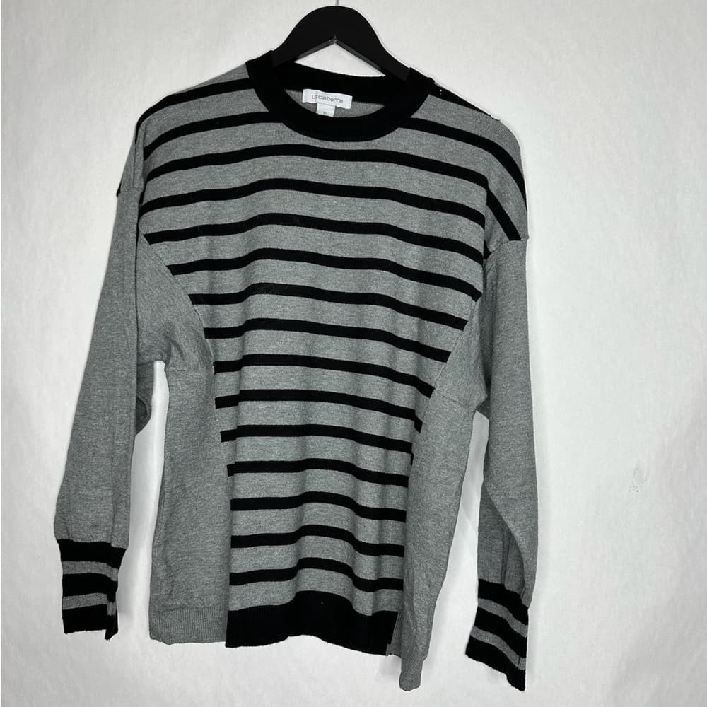 Liz Claiborne Gray Black Stripe Sweater Size XL Minimalist Classic Knit SEE NOTE - Thumbnail 2