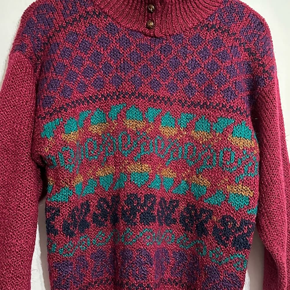 DHI Fair Isle Vintage Sweater Mockneck Size Medium 90s Art Teacher Viral TikTok - Thumbnail 7