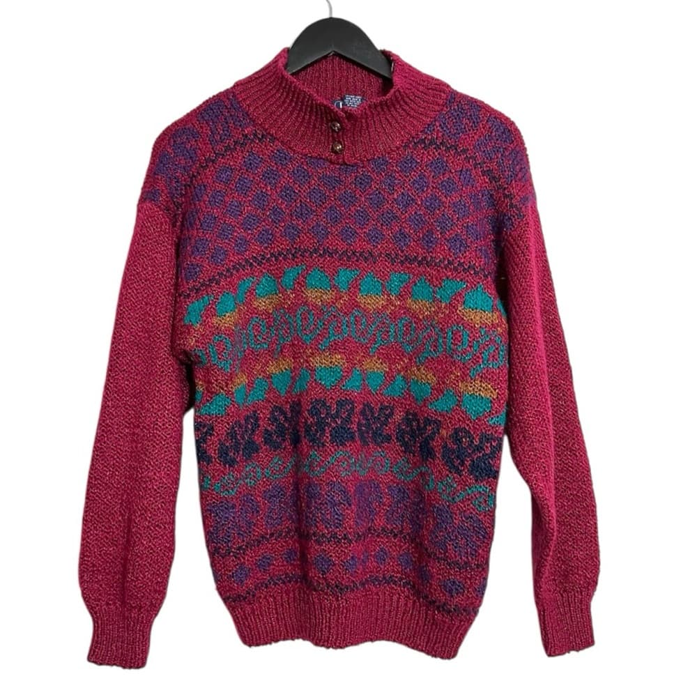 DHI Fair Isle Vintage Sweater Mockneck Size Medium 90s Art Teacher Viral TikTok - Thumbnail 8