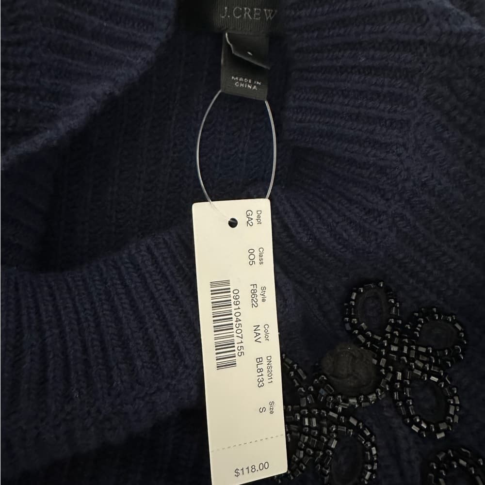 NWT J.Crew Navy Beaded Mock Neck Ribbed Sweater Women’s Size Small Holiday Party - Thumbnail 3