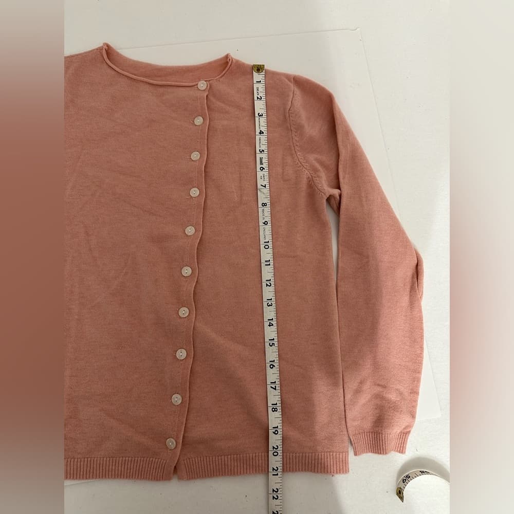 Vintage Peach Pink Asymmetrical Button Cardigan Pinup Sweater See Measurements - Thumbnail 2