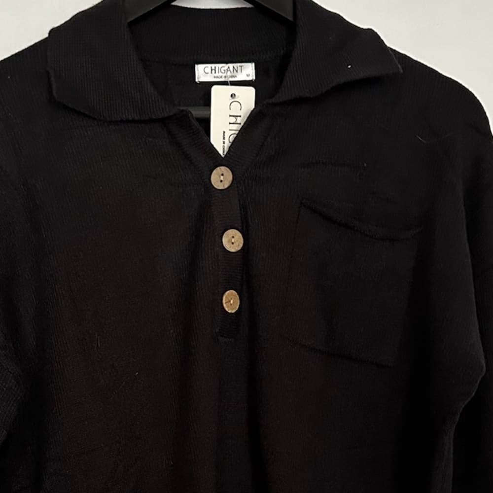 NWT Chigant Black Long Sleeve Collared Button Polo Sweater Size Medium - Thumbnail 10