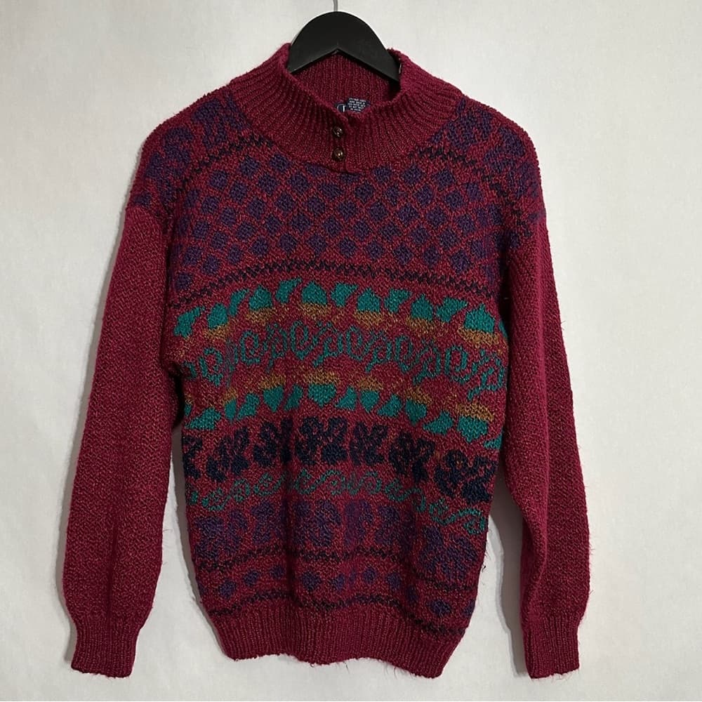 DHI Fair Isle Vintage Sweater Mockneck Size Medium 90s Art Teacher Viral TikTok - Thumbnail 6