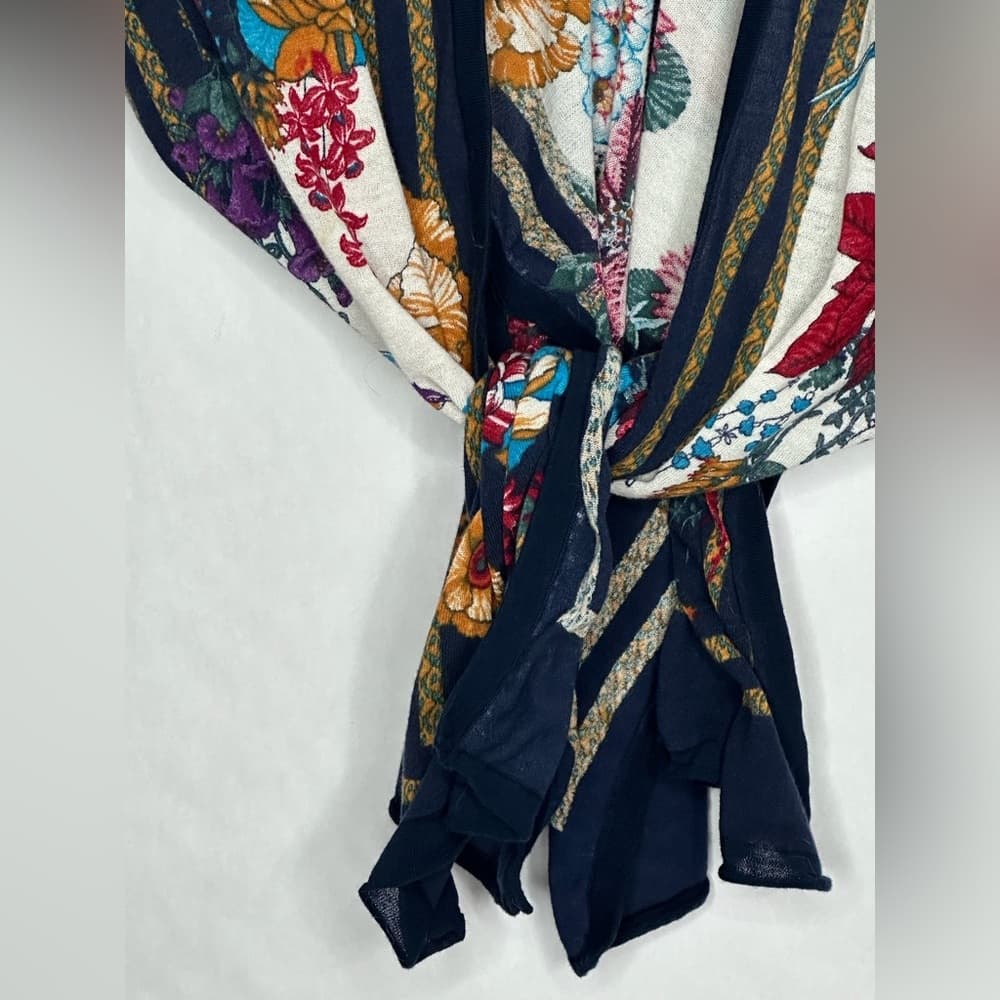 Moth for Anthropologie Navy Floral Boho Tie Scarf Print Kimono Top Size M/L - Thumbnail 3