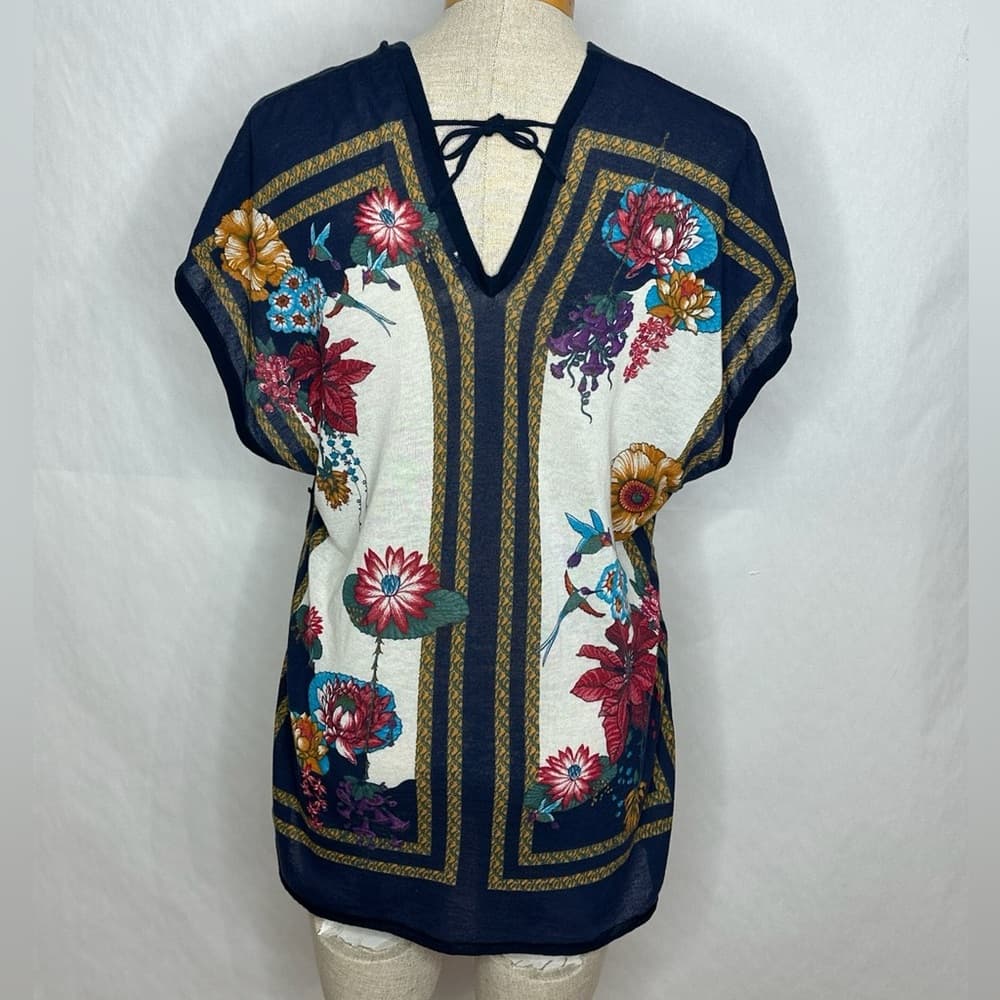 Moth for Anthropologie Navy Floral Boho Tie Scarf Print Kimono Top Size M/L - Thumbnail 11