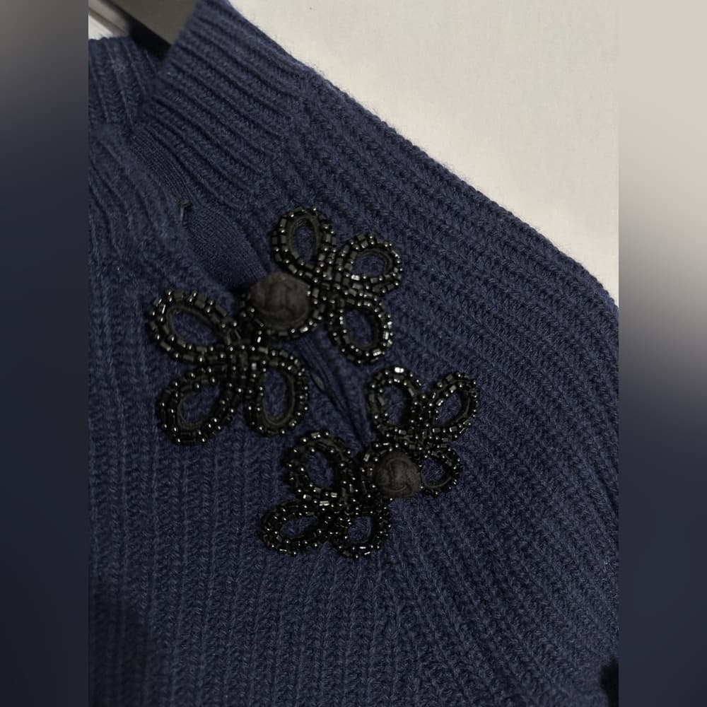 NWT J.Crew Navy Beaded Mock Neck Ribbed Sweater Women’s Size Small Holiday Party - Thumbnail 5