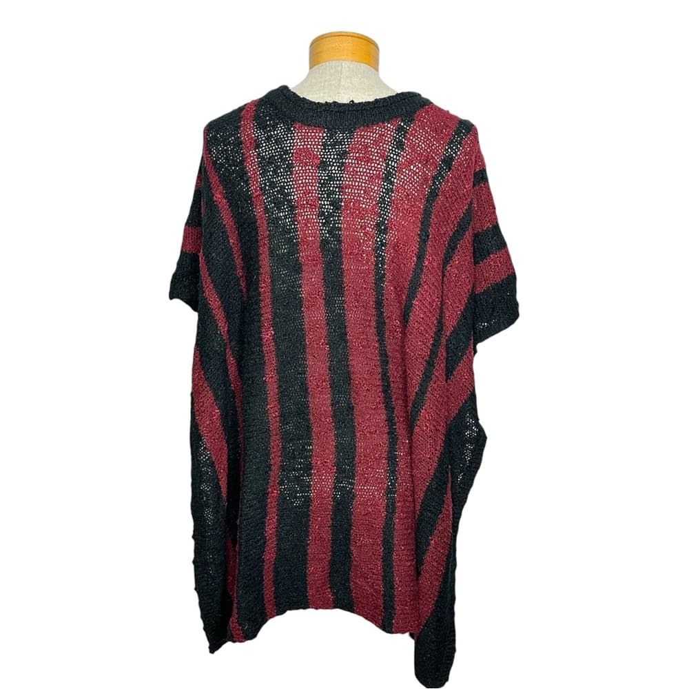 Easel Striped Open Knit Poncho Sweater Distressed Dolman Sleeve Boho Medium - Thumbnail 5