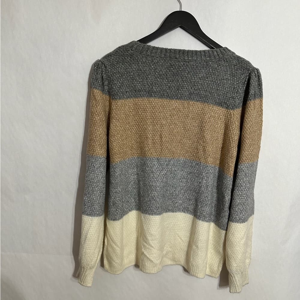 St Johns Bay Neutral Colorblock Cable Knit Sweater Size XL Cozy Classic Fall - Thumbnail 3