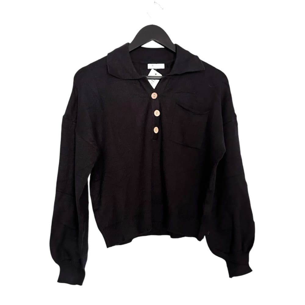 NWT Chigant Black Long Sleeve Collared Button Polo Sweater Size Medium - Thumbnail 11