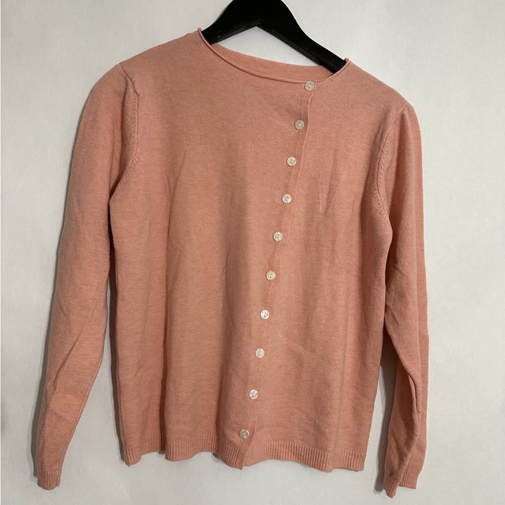 Vintage Peach Pink Asymmetrical Button Cardigan Pinup Sweater See Measurements - Thumbnail 5