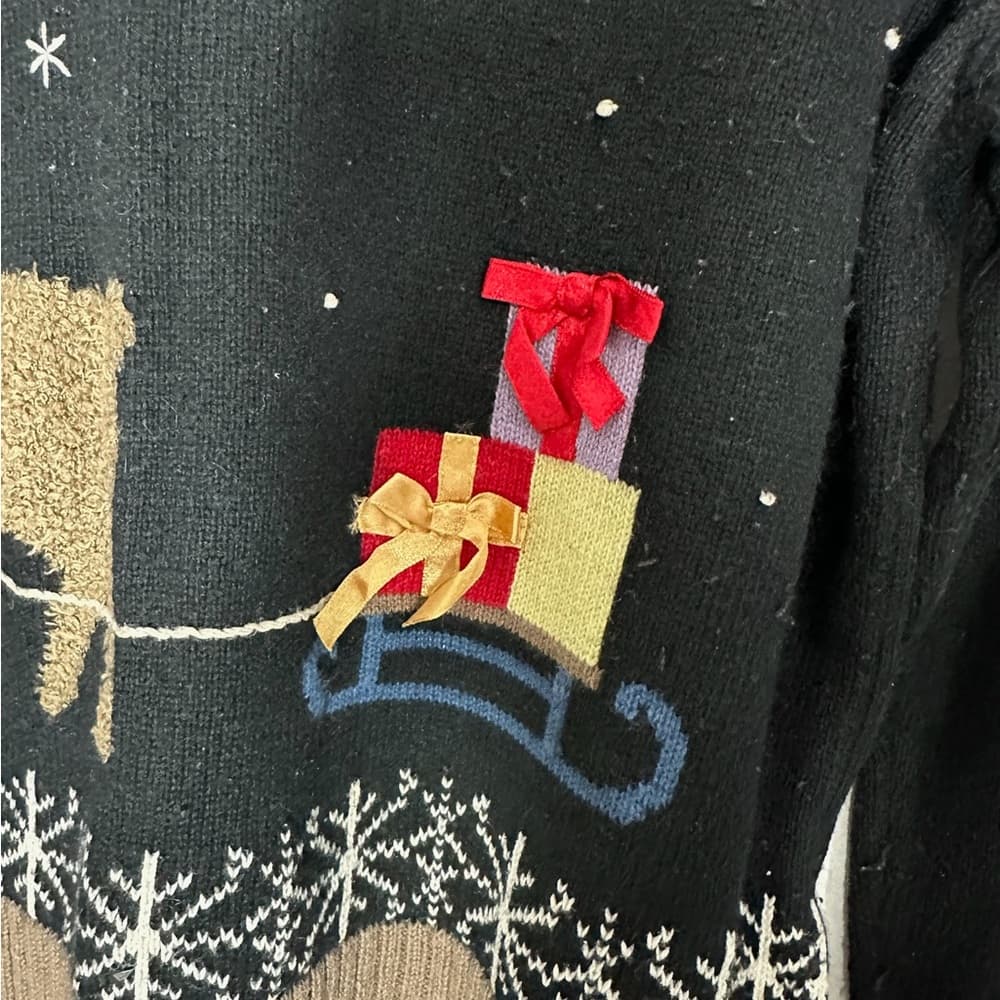 Christopher & Banks Reindeer Sleigh Embroidered Ugly Christmas Sweater Large - Thumbnail 8