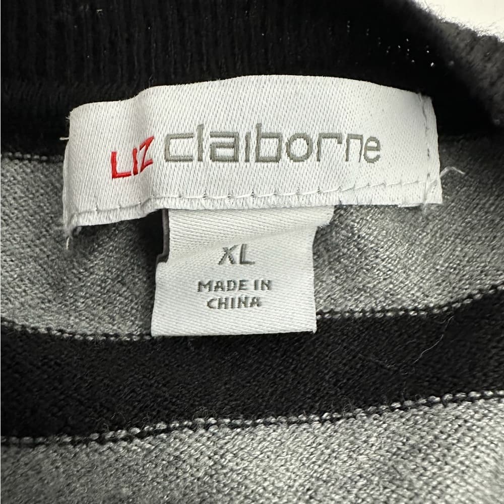 Liz Claiborne Gray Black Stripe Sweater Size XL Minimalist Classic Knit SEE NOTE - Thumbnail 6