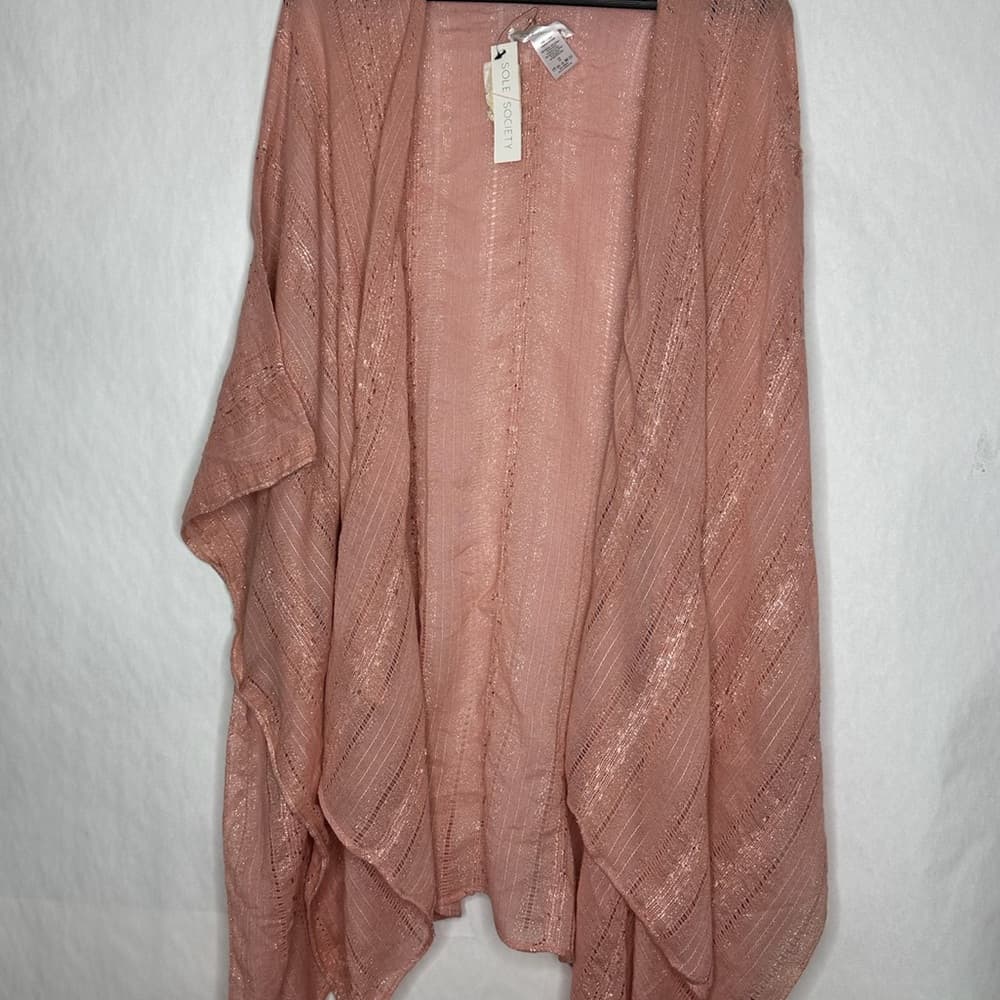 Sole Society Pink Rose Shimmer Open Front Draped Cardigan One Size SEE NOTES - Thumbnail 3