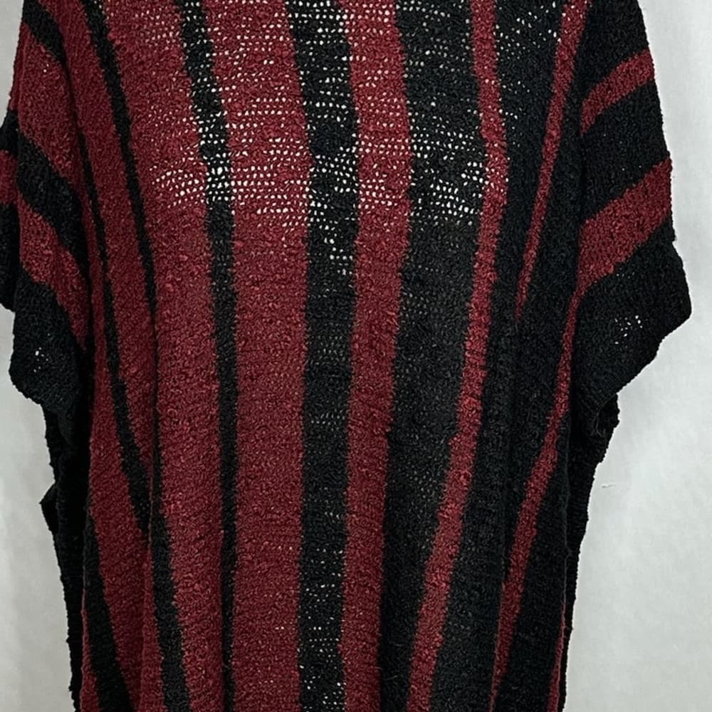 Easel Striped Open Knit Poncho Sweater Distressed Dolman Sleeve Boho Medium - Thumbnail 4