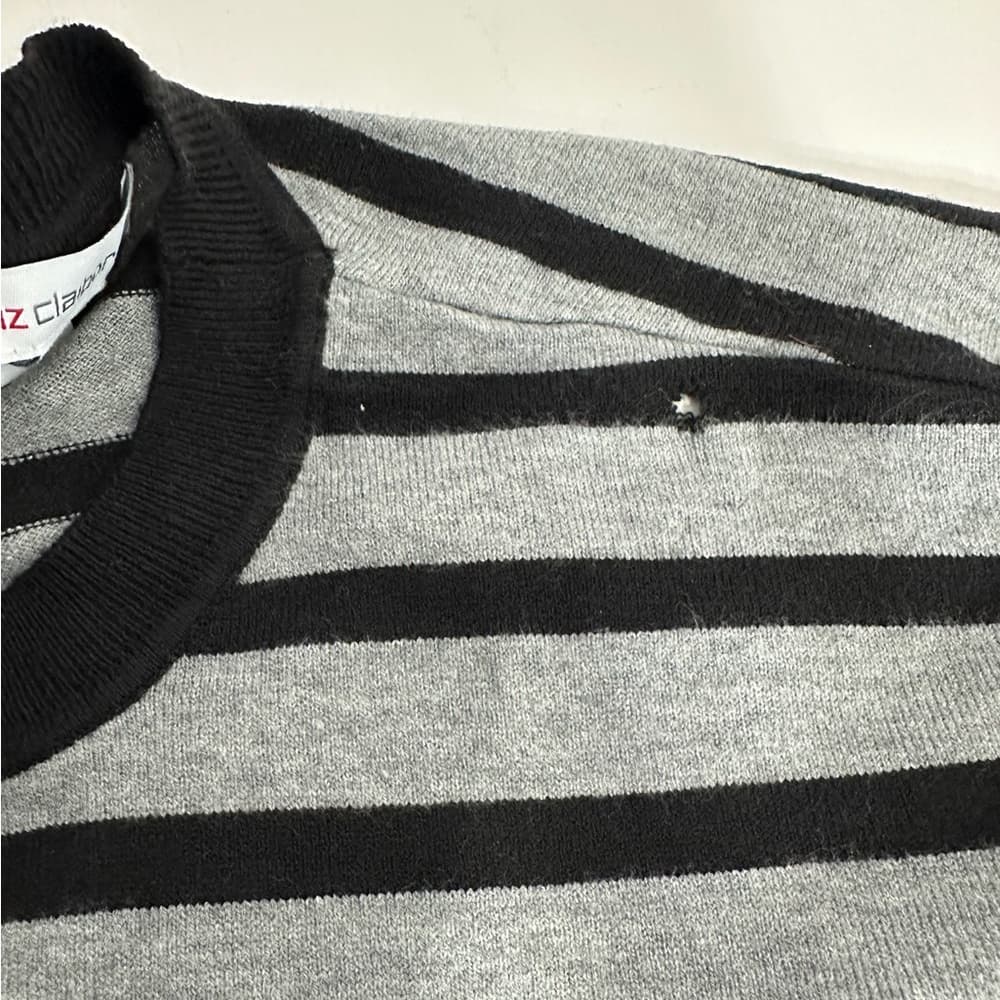 Liz Claiborne Gray Black Stripe Sweater Size XL Minimalist Classic Knit SEE NOTE - Thumbnail 7