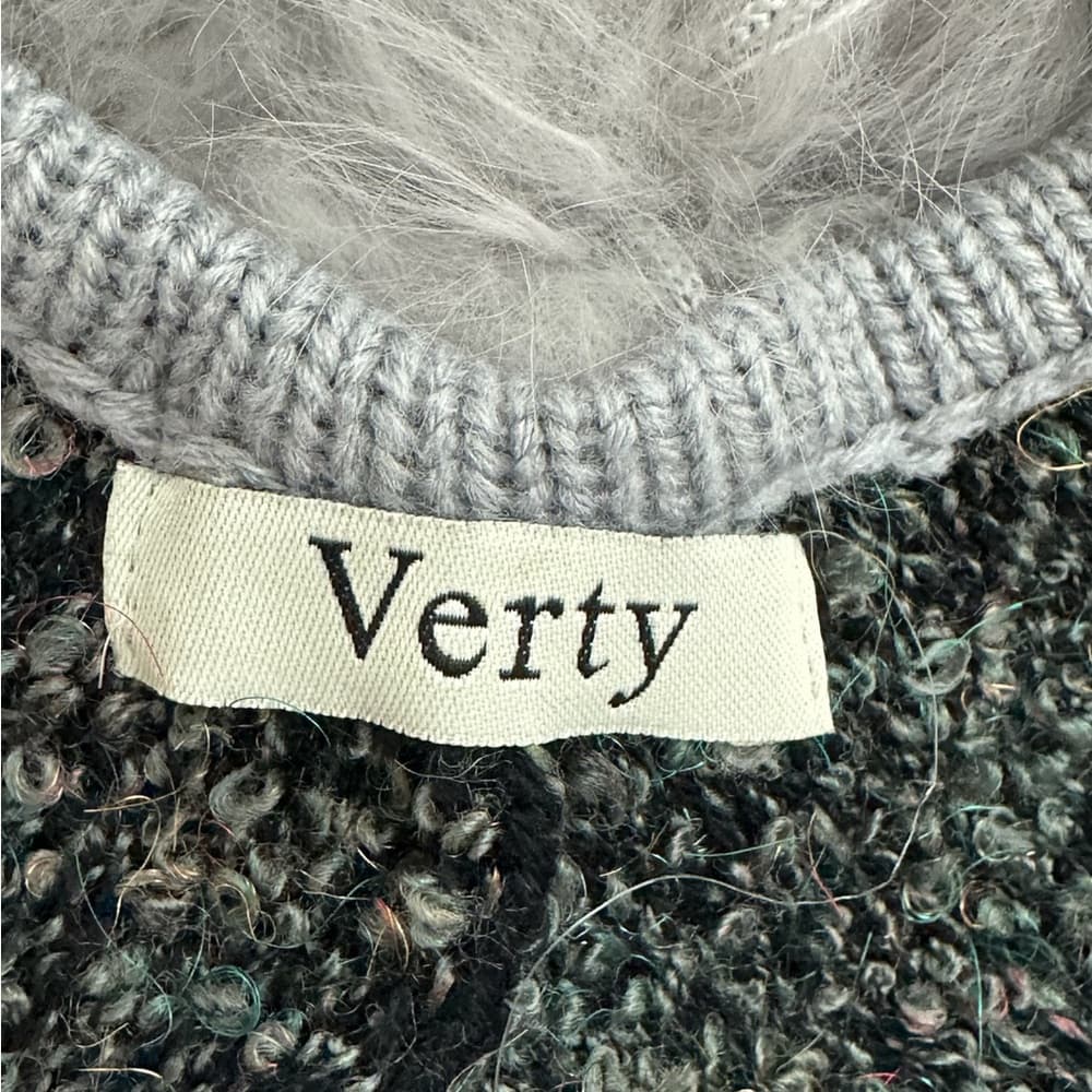 Verty Pom Pom Faux Fur Trim Knit Fringe Poncho One Size Whimsical Avant Garde - Thumbnail 5