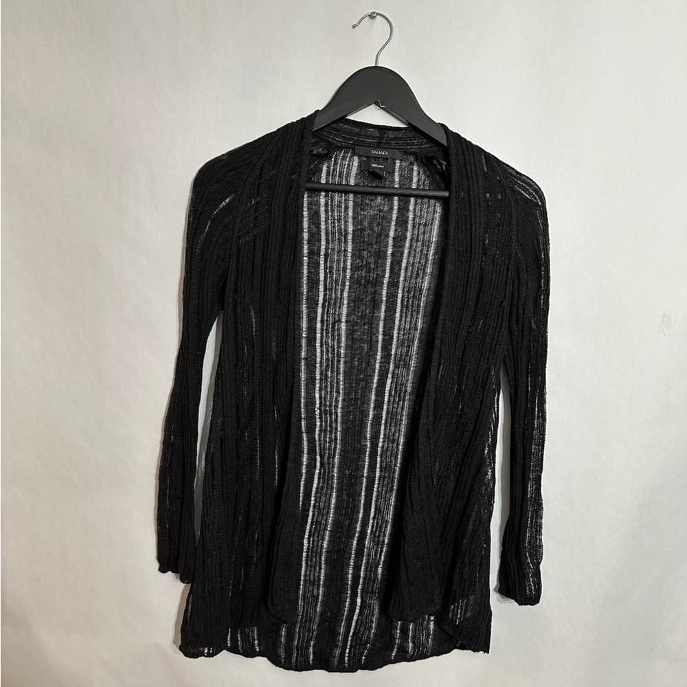 Tahari 100% Linen Black Open Front Lightweight Sheer Cardigan Size XS Resortwear - Thumbnail 3