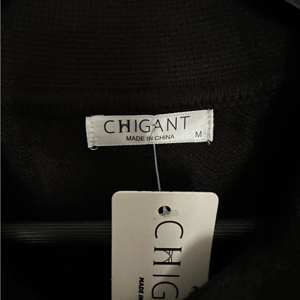 NWT Chigant Black Long Sleeve Collared Button Polo Sweater Size Medium - Thumbnail 8