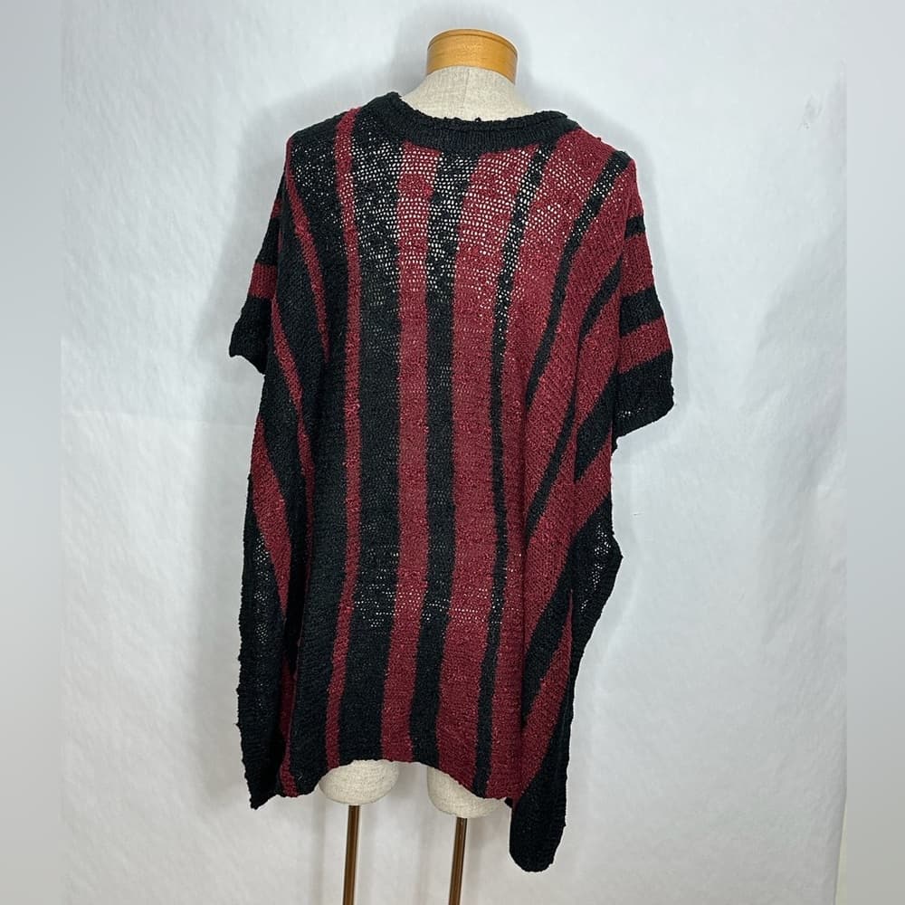 Easel Striped Open Knit Poncho Sweater Distressed Dolman Sleeve Boho Medium - Thumbnail 3