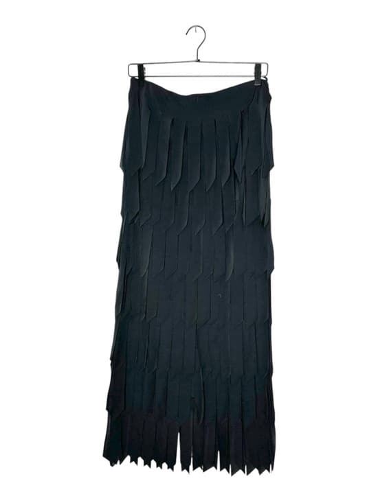 Tadashi Shoji Vintage Black Fringe Panel Layered Skirt Avant Garde Goth Small - Thumbnail 11