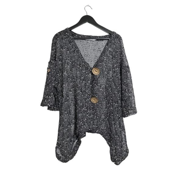 Lulu-B Cardigan Mesh Knit Button Top Size X-Large XL Boho Asymmetrical Artsy - Thumbnail 9