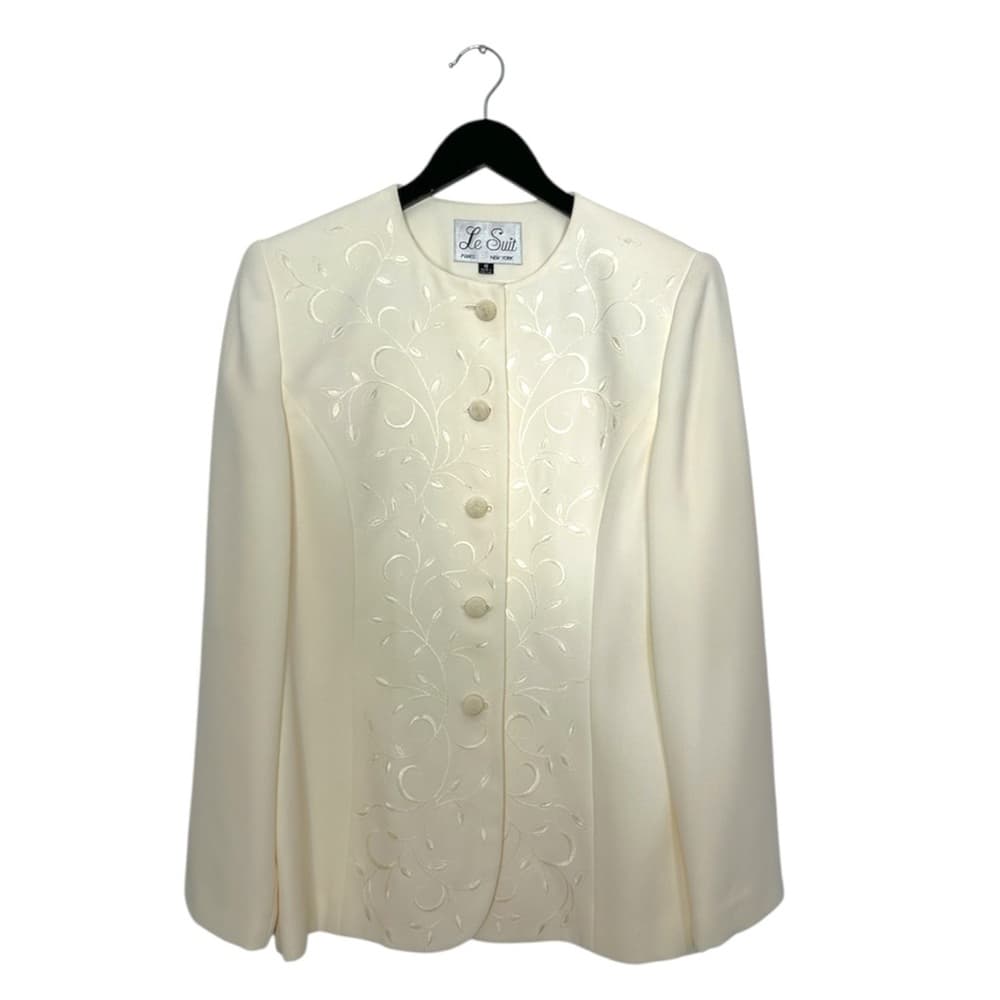 NWT Le Suit Vanilla Filigree Embroidered Blazer Skirt Suit Set Vintage Size 8