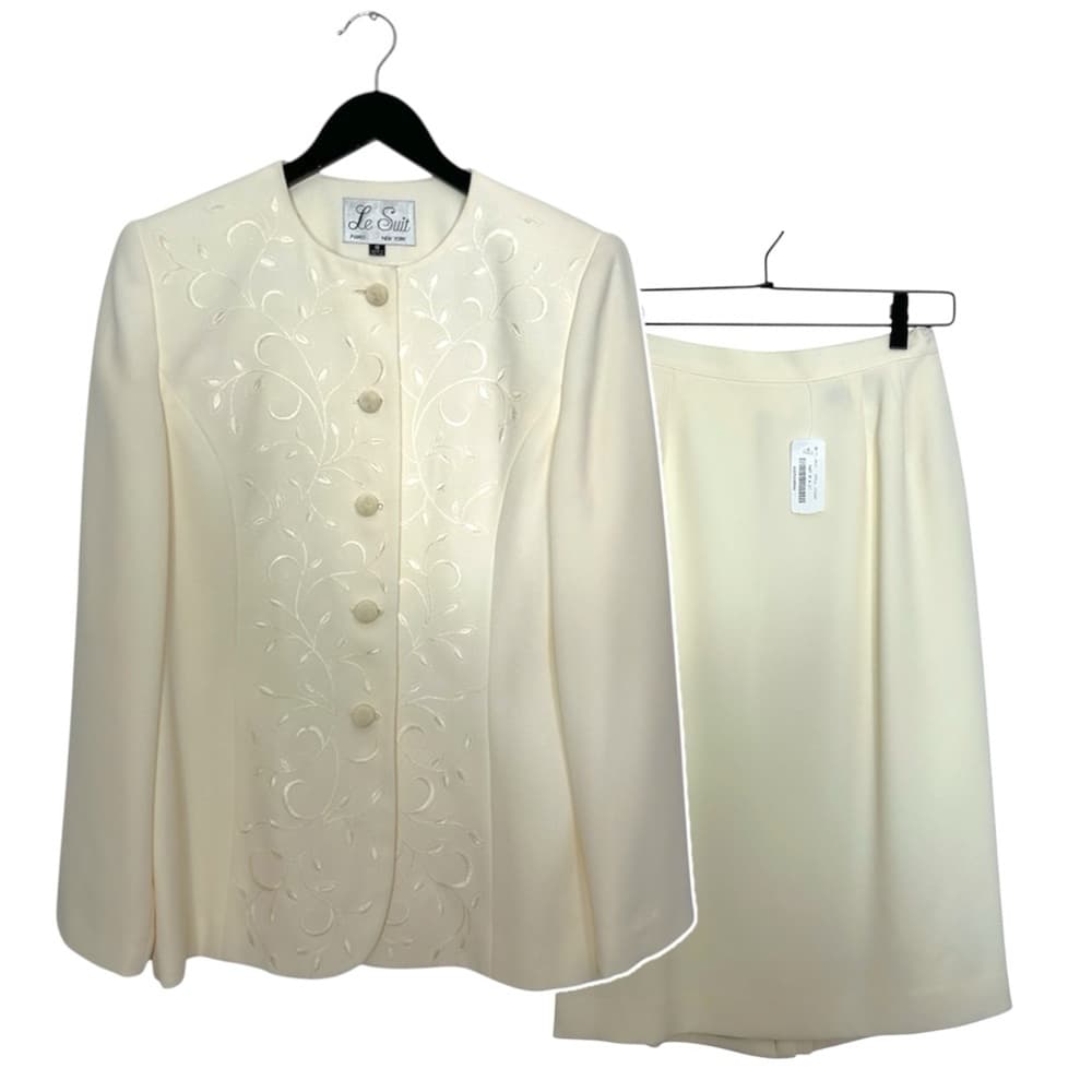 NWT Le Suit Vanilla Filigree Embroidered Blazer Skirt Suit Set Vintage Size 8 - Thumbnail 15