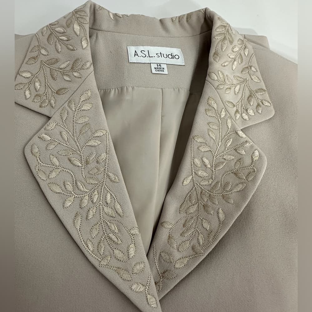 A.S.L. Studio Beige Blazer Skirt Suit Set Vintage Size 14 Formal Mother of Bride - Thumbnail 14