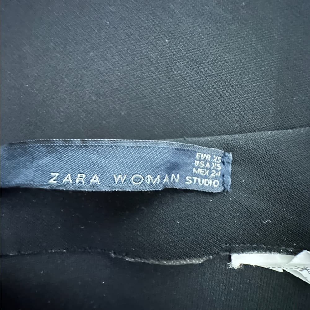 Zara Woman Studio Black A-Line Midi Skirt US XS Minimalist Frayed Hem - Thumbnail 4