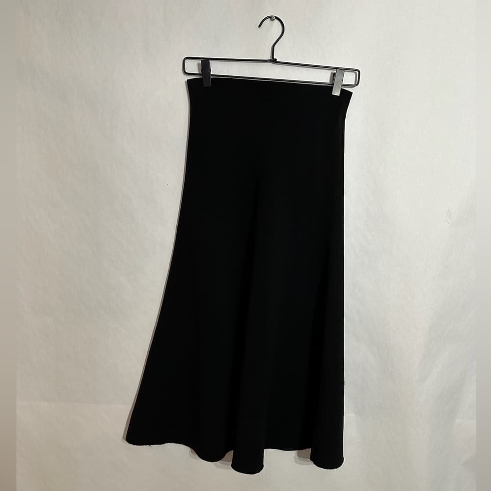 Zara Woman Studio Black A-Line Midi Skirt US XS Minimalist Frayed Hem - Thumbnail 5