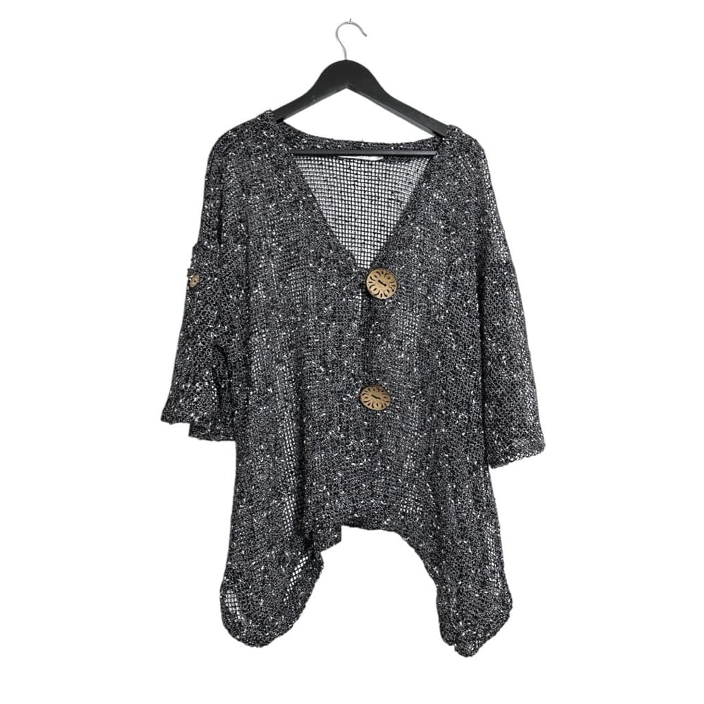 Lulu-B Cardigan Mesh Knit Button Top Size X-Large XL Boho Asymmetrical Artsy - Thumbnail 8