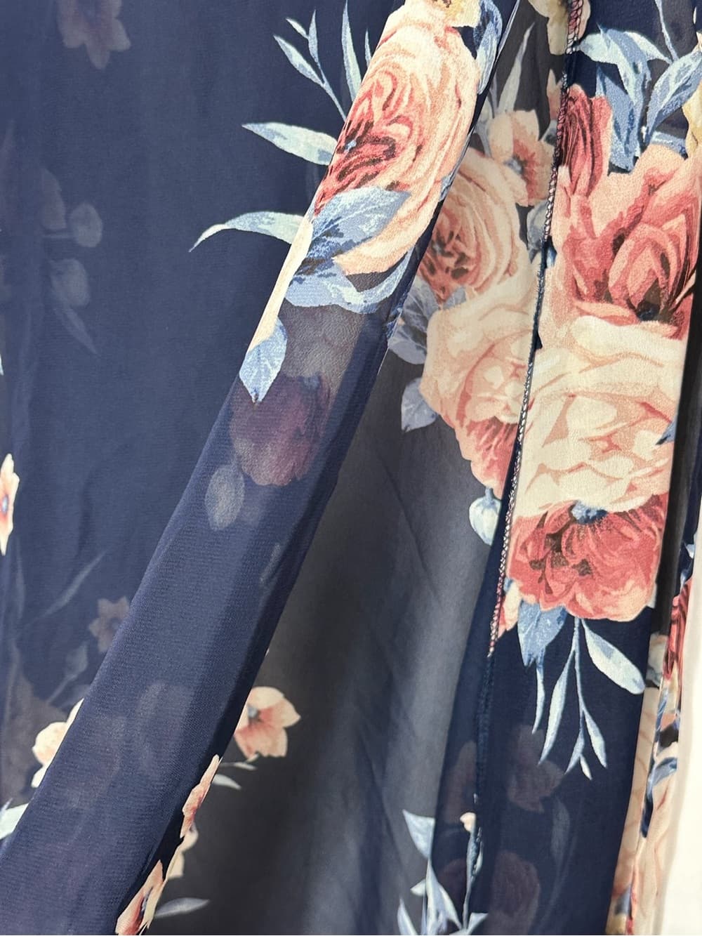 Want My Look Navy Floral Wrap Maxi Skirt Sheer Large Coastal Vacation Resortwear - Thumbnail 4