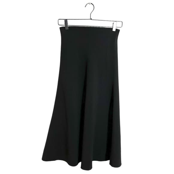 Zara Woman Studio Black A-Line Midi Skirt US XS Minimalist Frayed Hem - Thumbnail 7