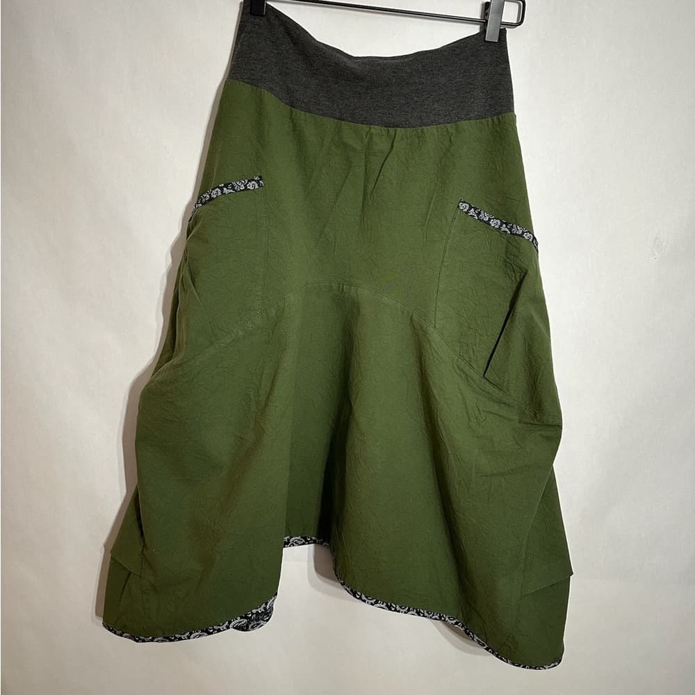 GRUB by Aimee G. Olive Green Bandana Trim Asymmetrical Hem Skirt Y2K Size Small - Thumbnail 9