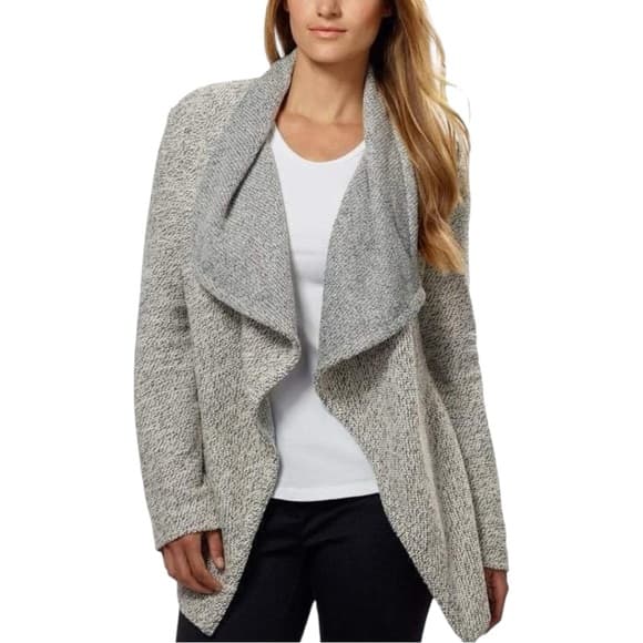 BNCI by Blanc Noir Gray Textured Waterfall Cardigan Chunky Knit Drape Size Small - Thumbnail 9