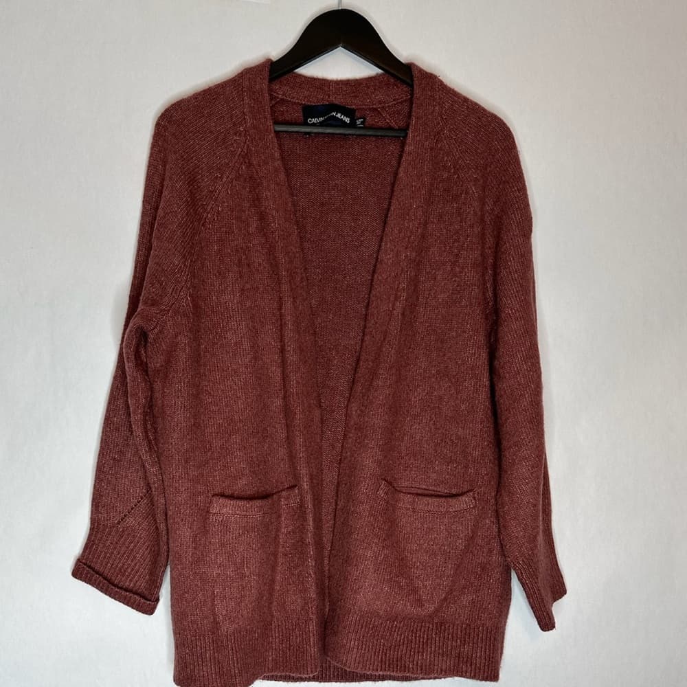Calvin Klein Jeans Rust Color Open Front Pocket Cardigan XL Cozy Fall Sweater - Thumbnail 7