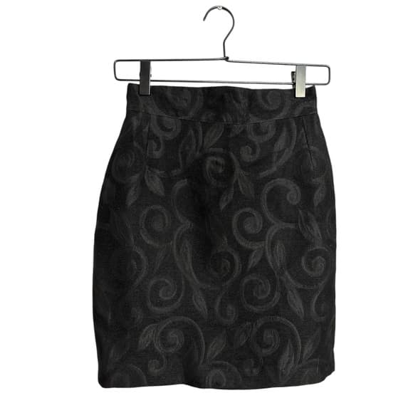 Vertigo Paris Black Brocade Mini Skirt Leaf Scroll Pattern Size 36 Dark Academia - Thumbnail 9