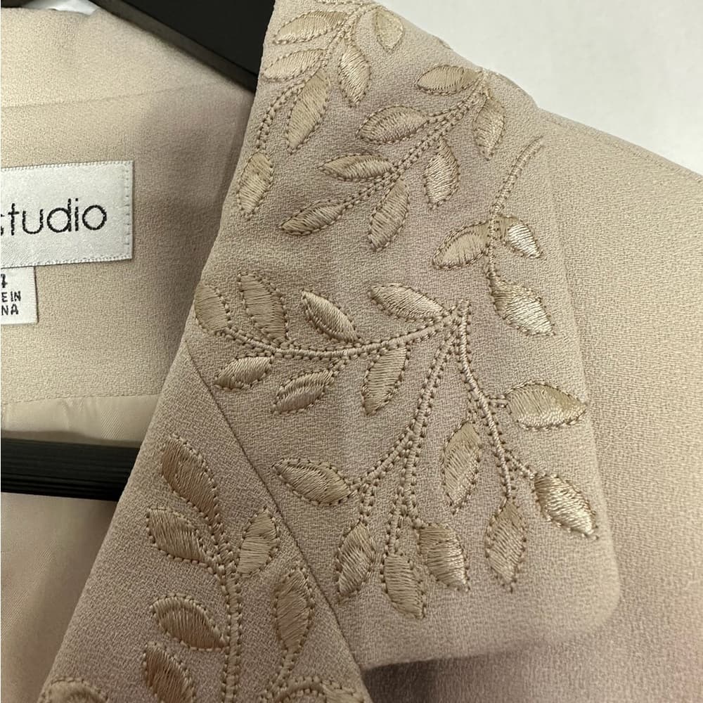 A.S.L. Studio Beige Blazer Skirt Suit Set Vintage Size 14 Formal Mother of Bride - Thumbnail 4