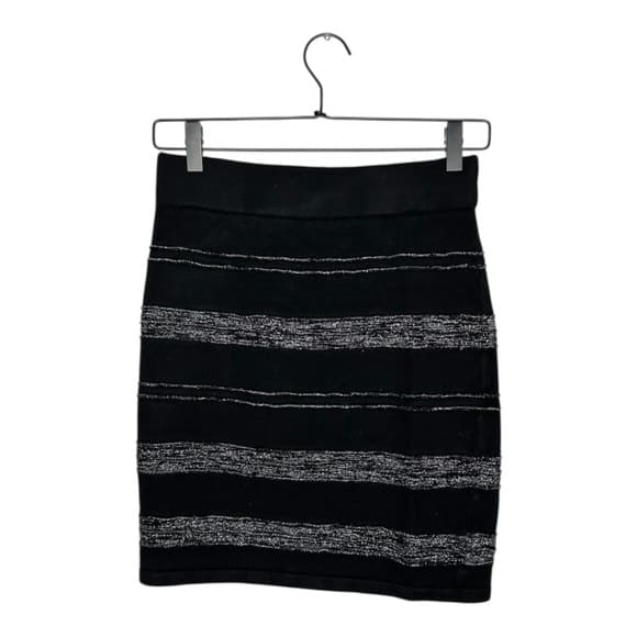 Rock & Republic Black Silver Metallic Stripe Bodycon Skirt Y2K Size Small Glam - Thumbnail 11