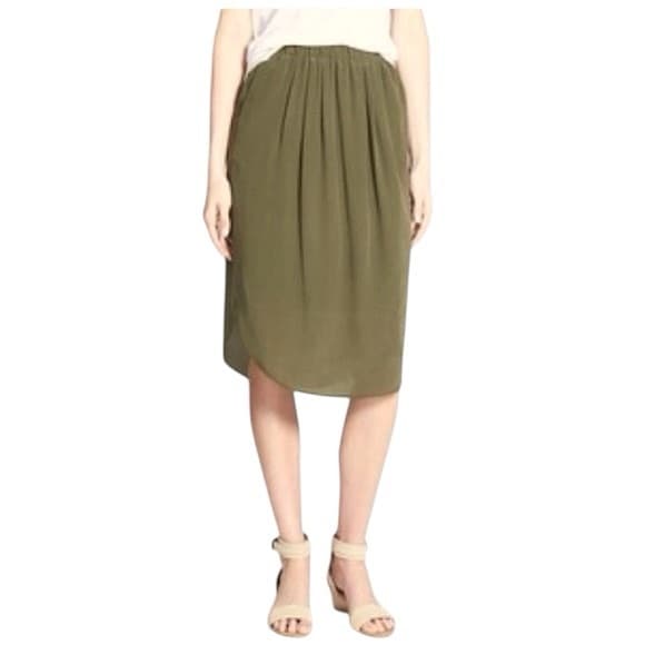 Madewell Olive Green Island Skirt 100% Silk Midi Medium Minimalist SEE NOTE - Thumbnail 15