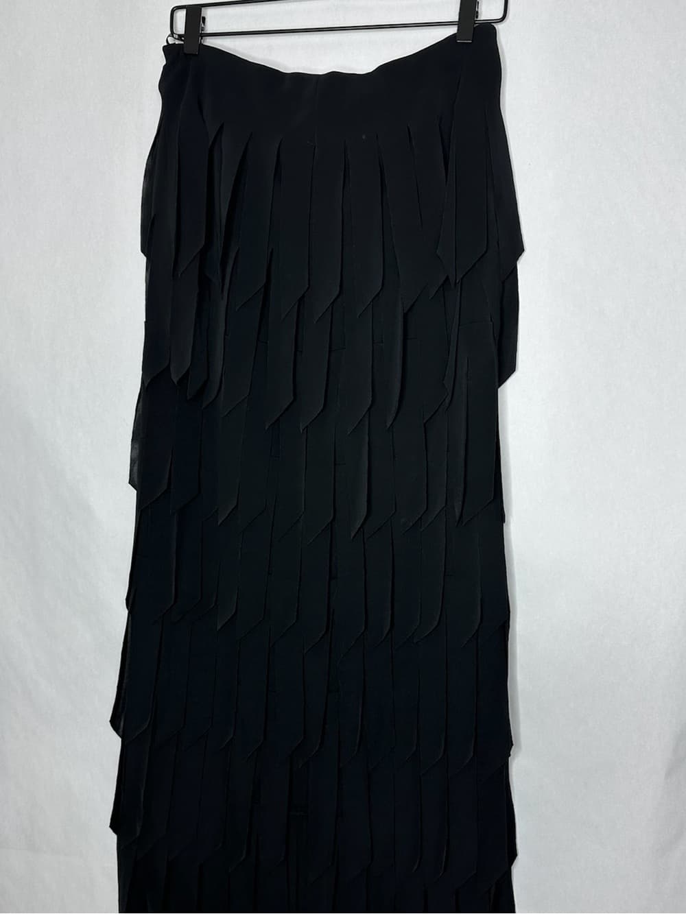 Tadashi Shoji Vintage Black Fringe Panel Layered Skirt Avant Garde Goth Small - Thumbnail 5