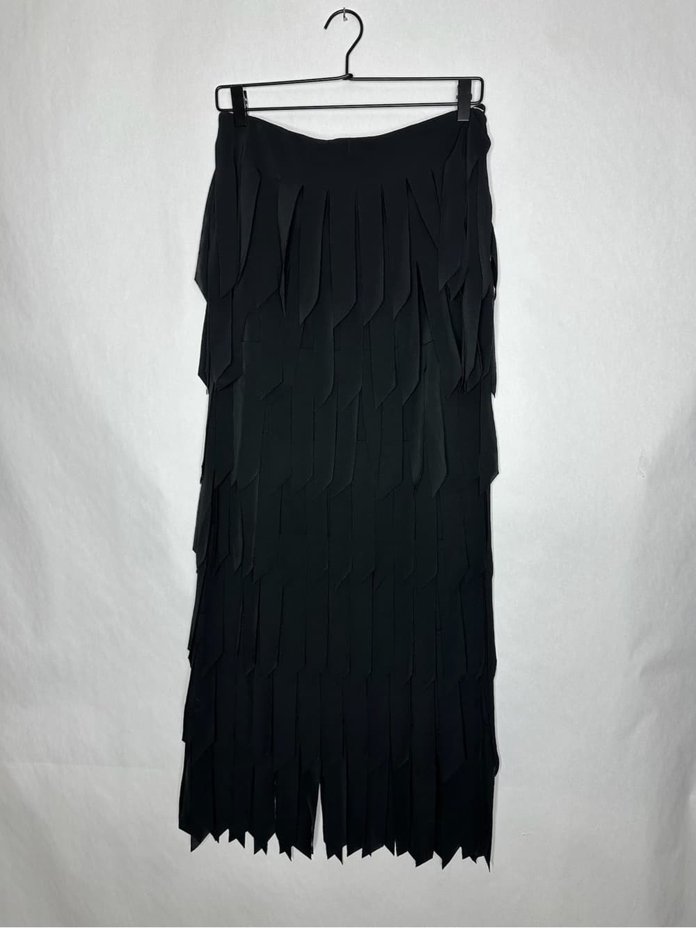 Tadashi Shoji Vintage Black Fringe Panel Layered Skirt Avant Garde Goth Small - Thumbnail 6