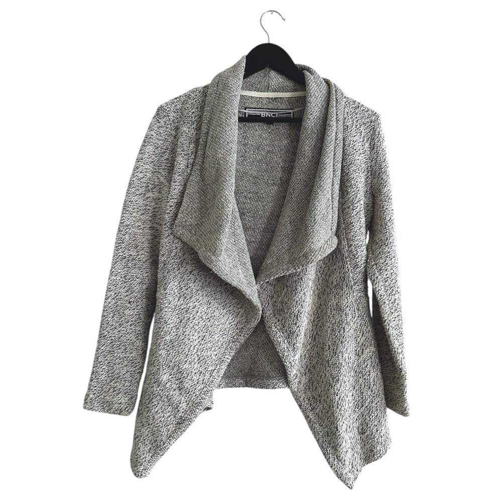 BNCI by Blanc Noir Gray Textured Waterfall Cardigan Chunky Knit Drape Size Small - Thumbnail 7