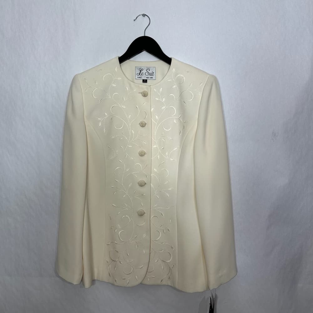 NWT Le Suit Vanilla Filigree Embroidered Blazer Skirt Suit Set Vintage Size 8 - Thumbnail 3