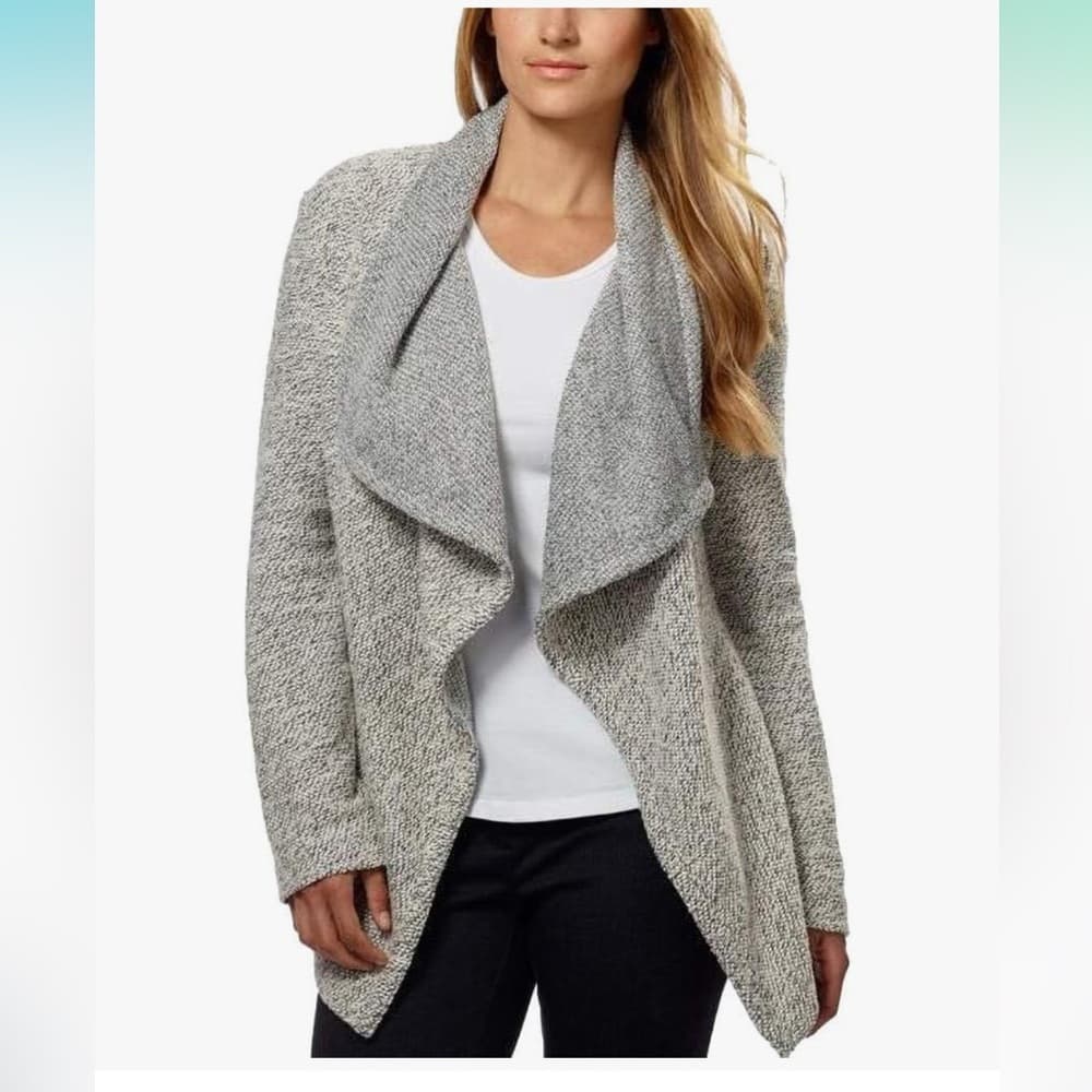 BNCI by Blanc Noir Gray Textured Waterfall Cardigan Chunky Knit Drape Size Small