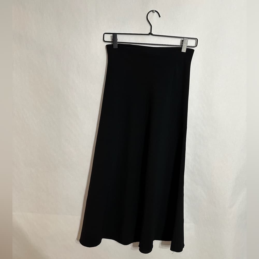 Zara Woman Studio Black A-Line Midi Skirt US XS Minimalist Frayed Hem - Thumbnail 2